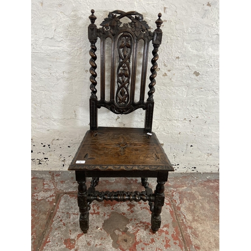 86 - A Victorian carved oak barley twist occasional chair - approx. 107cm high x 47cm wide x 40cm deep