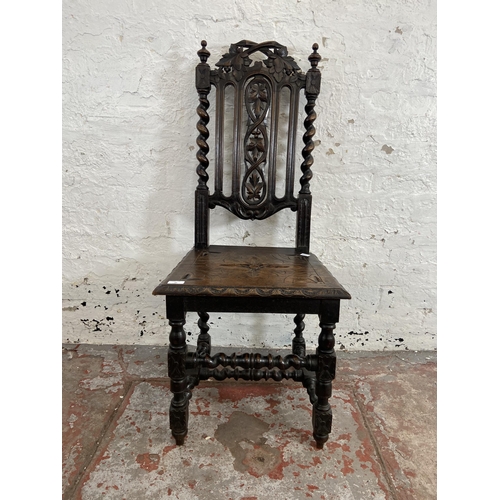 86 - A Victorian carved oak barley twist occasional chair - approx. 107cm high x 47cm wide x 40cm deep