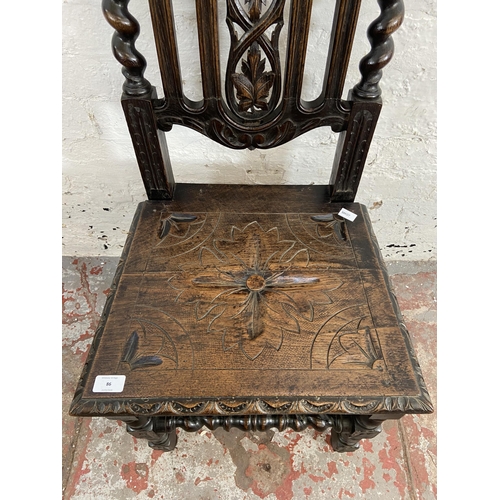 86 - A Victorian carved oak barley twist occasional chair - approx. 107cm high x 47cm wide x 40cm deep