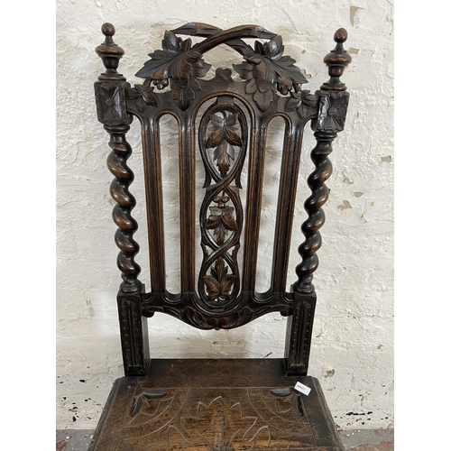 86 - A Victorian carved oak barley twist occasional chair - approx. 107cm high x 47cm wide x 40cm deep