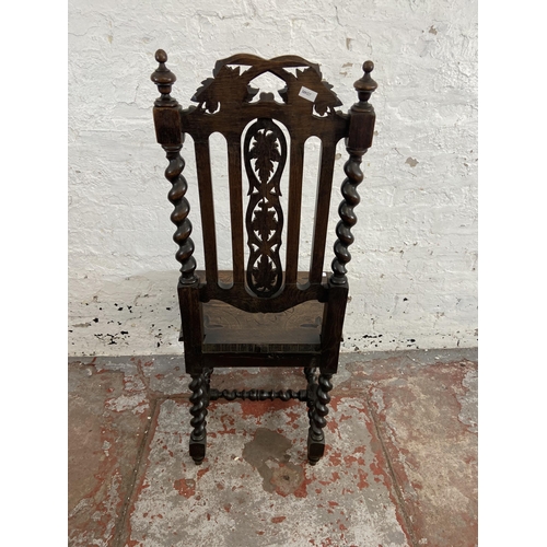 86 - A Victorian carved oak barley twist occasional chair - approx. 107cm high x 47cm wide x 40cm deep