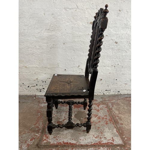 86 - A Victorian carved oak barley twist occasional chair - approx. 107cm high x 47cm wide x 40cm deep