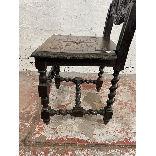 86 - A Victorian carved oak barley twist occasional chair - approx. 107cm high x 47cm wide x 40cm deep