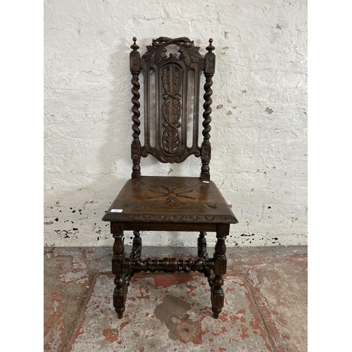 87 - A Victorian carved oak barley twist occasional chair - approx. 107cm high x 47cm wide x 41cm deep