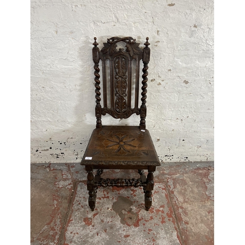 87 - A Victorian carved oak barley twist occasional chair - approx. 107cm high x 47cm wide x 41cm deep