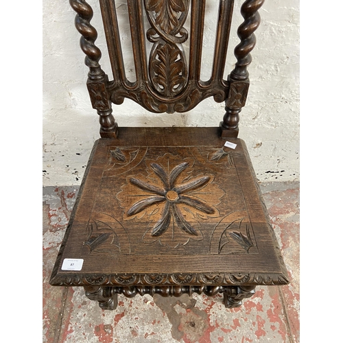 87 - A Victorian carved oak barley twist occasional chair - approx. 107cm high x 47cm wide x 41cm deep