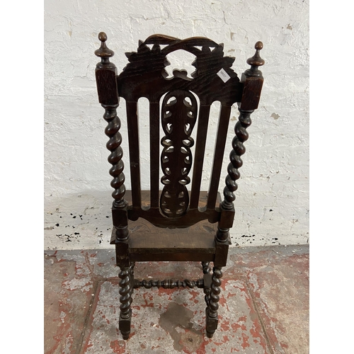 87 - A Victorian carved oak barley twist occasional chair - approx. 107cm high x 47cm wide x 41cm deep