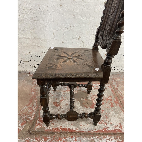 87 - A Victorian carved oak barley twist occasional chair - approx. 107cm high x 47cm wide x 41cm deep