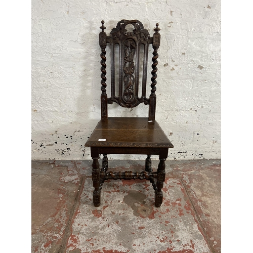 88 - A Victorian carved oak barley twist occasional chair - approx. 105cm high x 47cm wide x 41cm deep