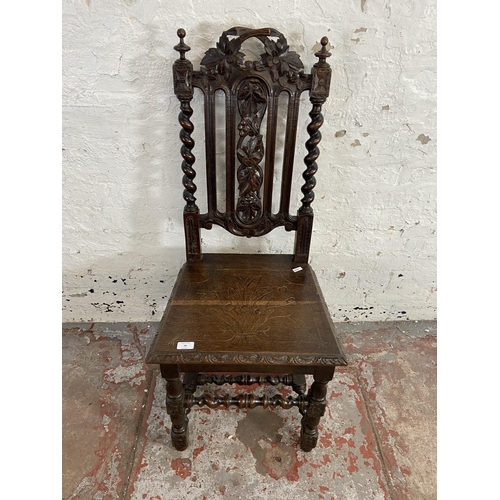 88 - A Victorian carved oak barley twist occasional chair - approx. 105cm high x 47cm wide x 41cm deep