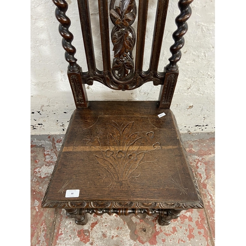 88 - A Victorian carved oak barley twist occasional chair - approx. 105cm high x 47cm wide x 41cm deep