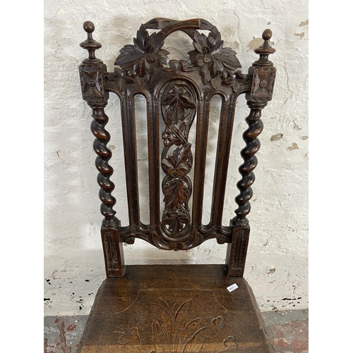 88 - A Victorian carved oak barley twist occasional chair - approx. 105cm high x 47cm wide x 41cm deep