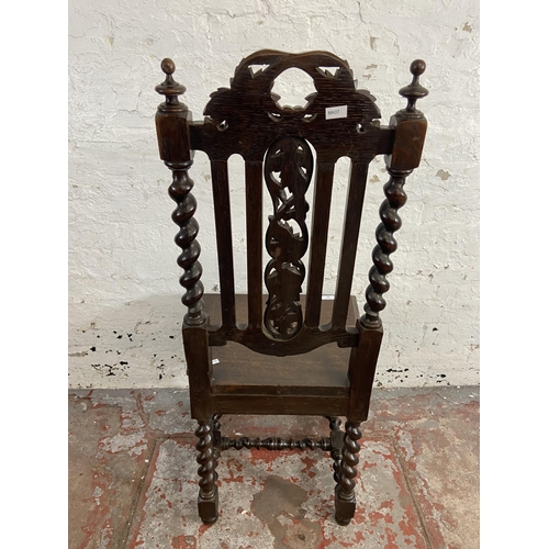 88 - A Victorian carved oak barley twist occasional chair - approx. 105cm high x 47cm wide x 41cm deep