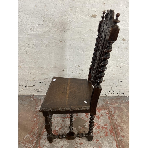 88 - A Victorian carved oak barley twist occasional chair - approx. 105cm high x 47cm wide x 41cm deep