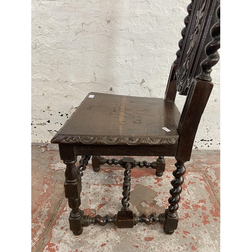 88 - A Victorian carved oak barley twist occasional chair - approx. 105cm high x 47cm wide x 41cm deep