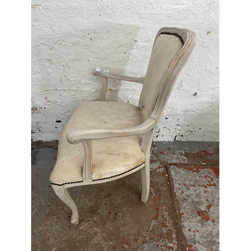 98 - A French Louis XV style white painted and fabric upholstered open armchair - approx. 84cm high x 57c... 