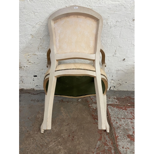 98 - A French Louis XV style white painted and fabric upholstered open armchair - approx. 84cm high x 57c... 