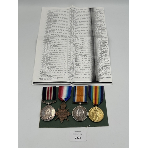 2223 - A WWI British medal quadlet presented to 74142 Spr. - A Cpl - A. Jenkins R. E. to include For Braver... 