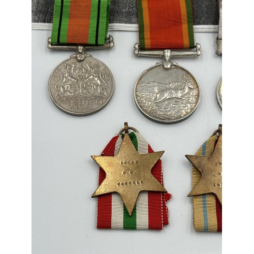 2225 - A WWII South African medal group presented to 14850 WO.I R. R. Cassell T.S.C.