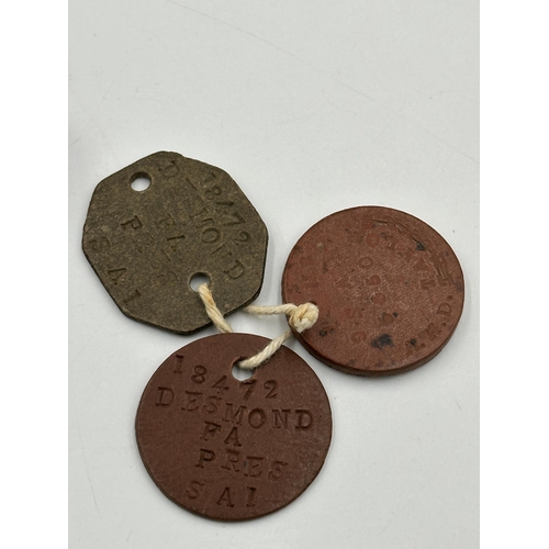 2228 - Five WWI South African items, one medal pair and dog tag presented to Pte. A.H.D. Taylor 9th S.A.H. ... 