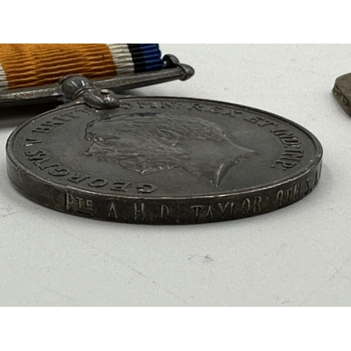 2228 - Five WWI South African items, one medal pair and dog tag presented to Pte. A.H.D. Taylor 9th S.A.H. ... 