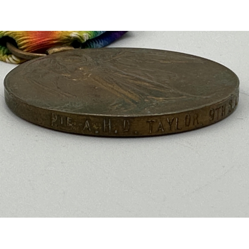 2228 - Five WWI South African items, one medal pair and dog tag presented to Pte. A.H.D. Taylor 9th S.A.H. ... 