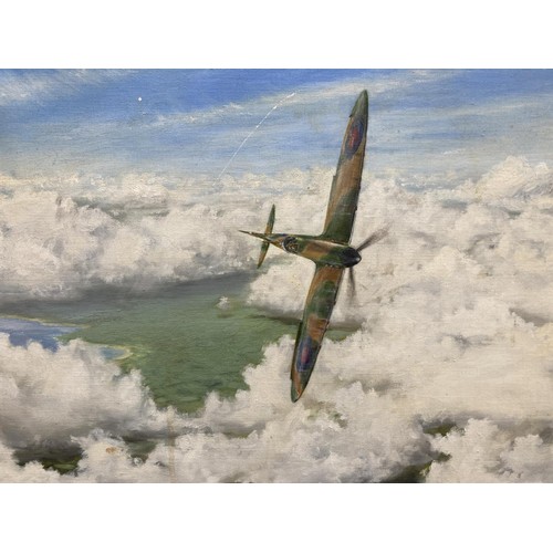 284 - An unframed oil on canvas of a spitfire signed O. O'Neill and dated 1983 - approx. 46cm high x 61cm ... 