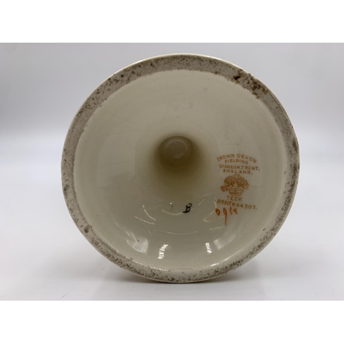 302 - Two pieces of early 20th century Crown Devon Fielding Blush Ivory pottery, one Wick Rd No. 648631 tw... 