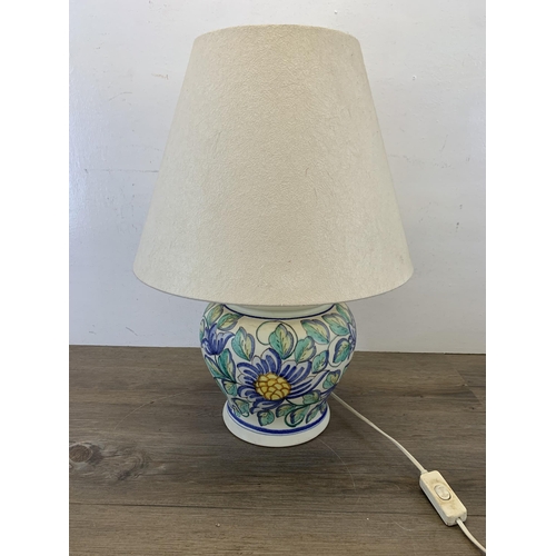 306 - An Italian style ceramic floral pattern table lamp - approx. 51cm high including shade