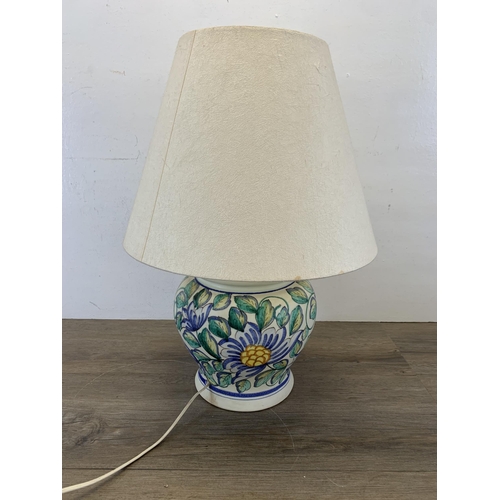 306 - An Italian style ceramic floral pattern table lamp - approx. 51cm high including shade