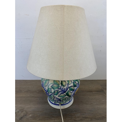 306 - An Italian style ceramic floral pattern table lamp - approx. 51cm high including shade