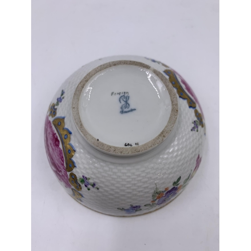 319 - A Dresden hand painted circular trinket box - approx. 12cm high