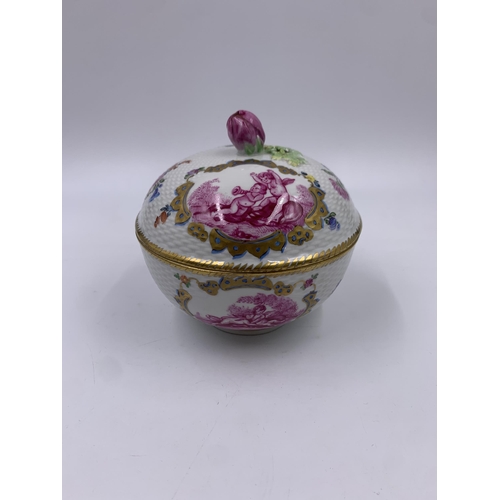 319 - A Dresden hand painted circular trinket box - approx. 12cm high