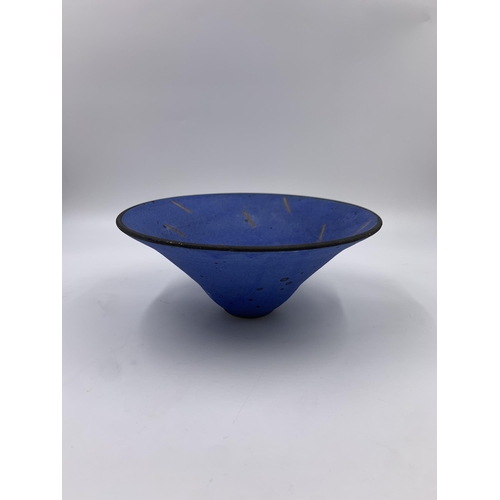 323 - A blue glazed studio pottery circular bowl stamped 