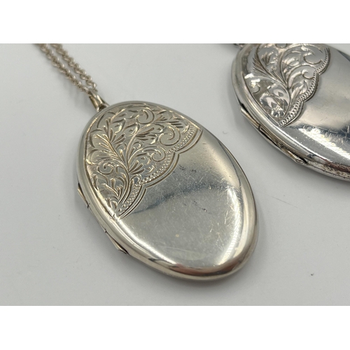 2037 - Two hallmarked Birmingham silver photo lockets on white metal chain necklaces - approx. gross weight... 