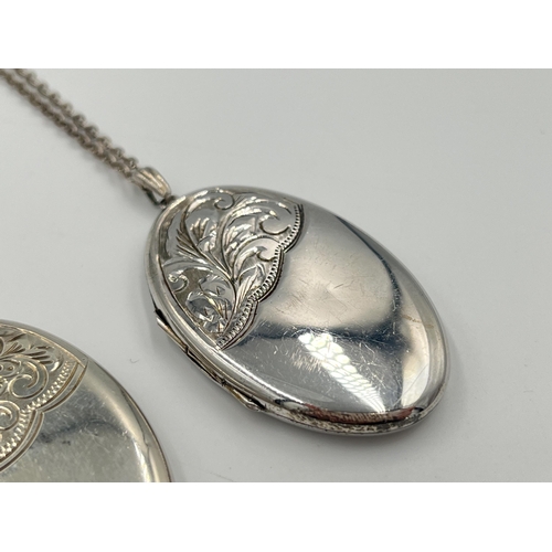 2037 - Two hallmarked Birmingham silver photo lockets on white metal chain necklaces - approx. gross weight... 