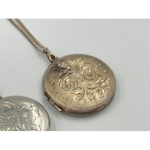 2042 - Three hallmarked sterling silver locket pendant necklaces, two Birmingham and one Sheffield - approx... 