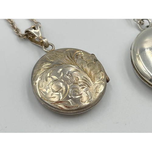 2042 - Three hallmarked sterling silver locket pendant necklaces, two Birmingham and one Sheffield - approx... 