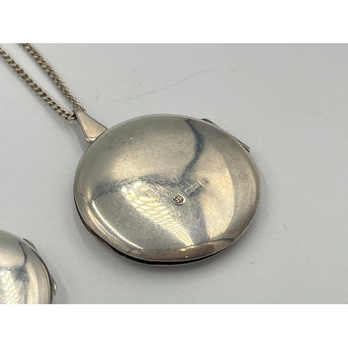 2042 - Three hallmarked sterling silver locket pendant necklaces, two Birmingham and one Sheffield - approx... 