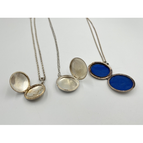 2042 - Three hallmarked sterling silver locket pendant necklaces, two Birmingham and one Sheffield - approx... 