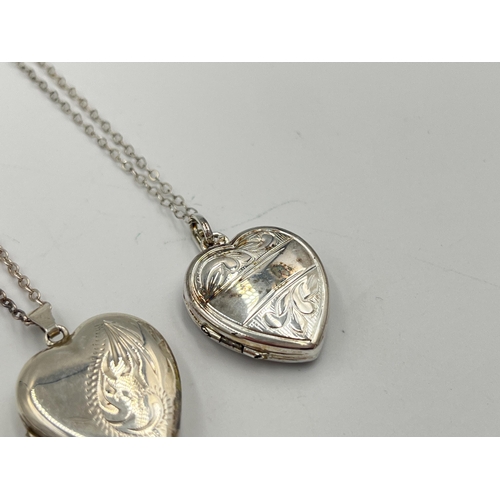 2043 - Three sterling silver heart shaped locket pendant necklaces - approx. gross weight 16.62g