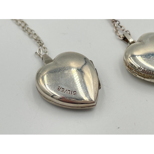 2043 - Three sterling silver heart shaped locket pendant necklaces - approx. gross weight 16.62g