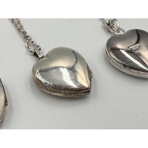 2043 - Three sterling silver heart shaped locket pendant necklaces - approx. gross weight 16.62g