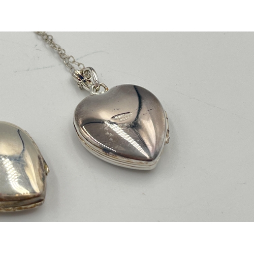 2043 - Three sterling silver heart shaped locket pendant necklaces - approx. gross weight 16.62g