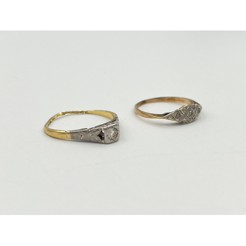 2045 - Two diamond rings, one 9ct gold - approx. 0.9g and one 18ct and platinum - approx. 1.5g