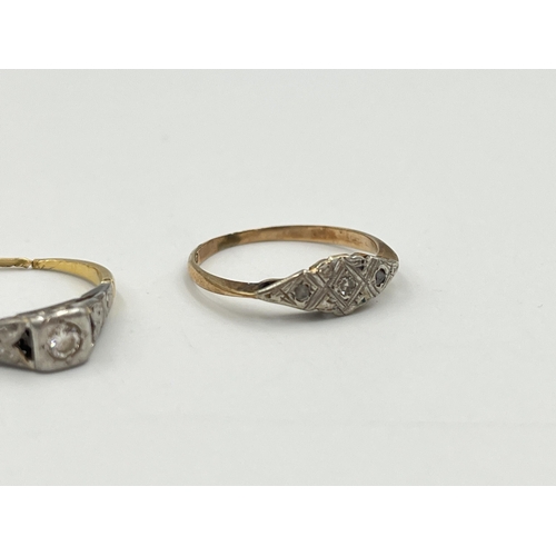 2045 - Two diamond rings, one 9ct gold - approx. 0.9g and one 18ct and platinum - approx. 1.5g