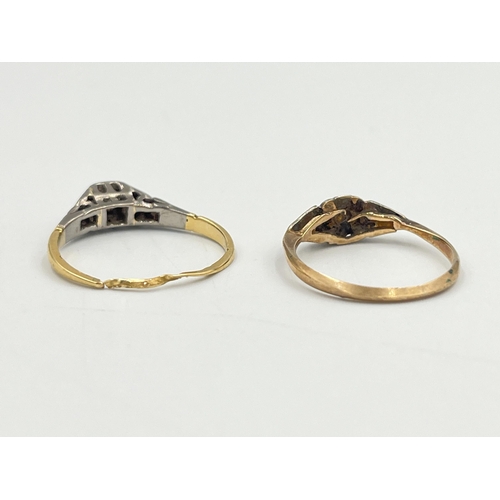 2045 - Two diamond rings, one 9ct gold - approx. 0.9g and one 18ct and platinum - approx. 1.5g