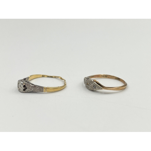 2045 - Two diamond rings, one 9ct gold - approx. 0.9g and one 18ct and platinum - approx. 1.5g