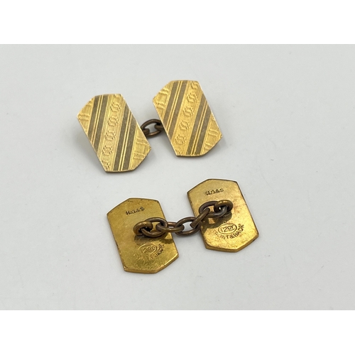 2047 - A boxed pair of Henry Griffith & Sons Ltd. 12ct gold front and back cufflinks