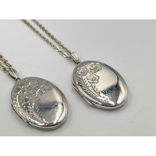 2050 - Two hallmarked Birmingham silver locket pendant necklaces - approx. gross weight 21.81g